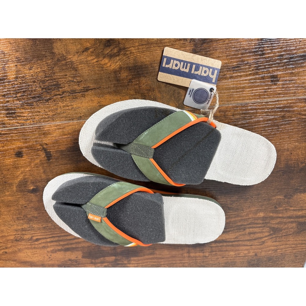 Hari Mari Parks II Mens 11 Army Natural Green Hemp Leather Flip Flop Sandals NEW